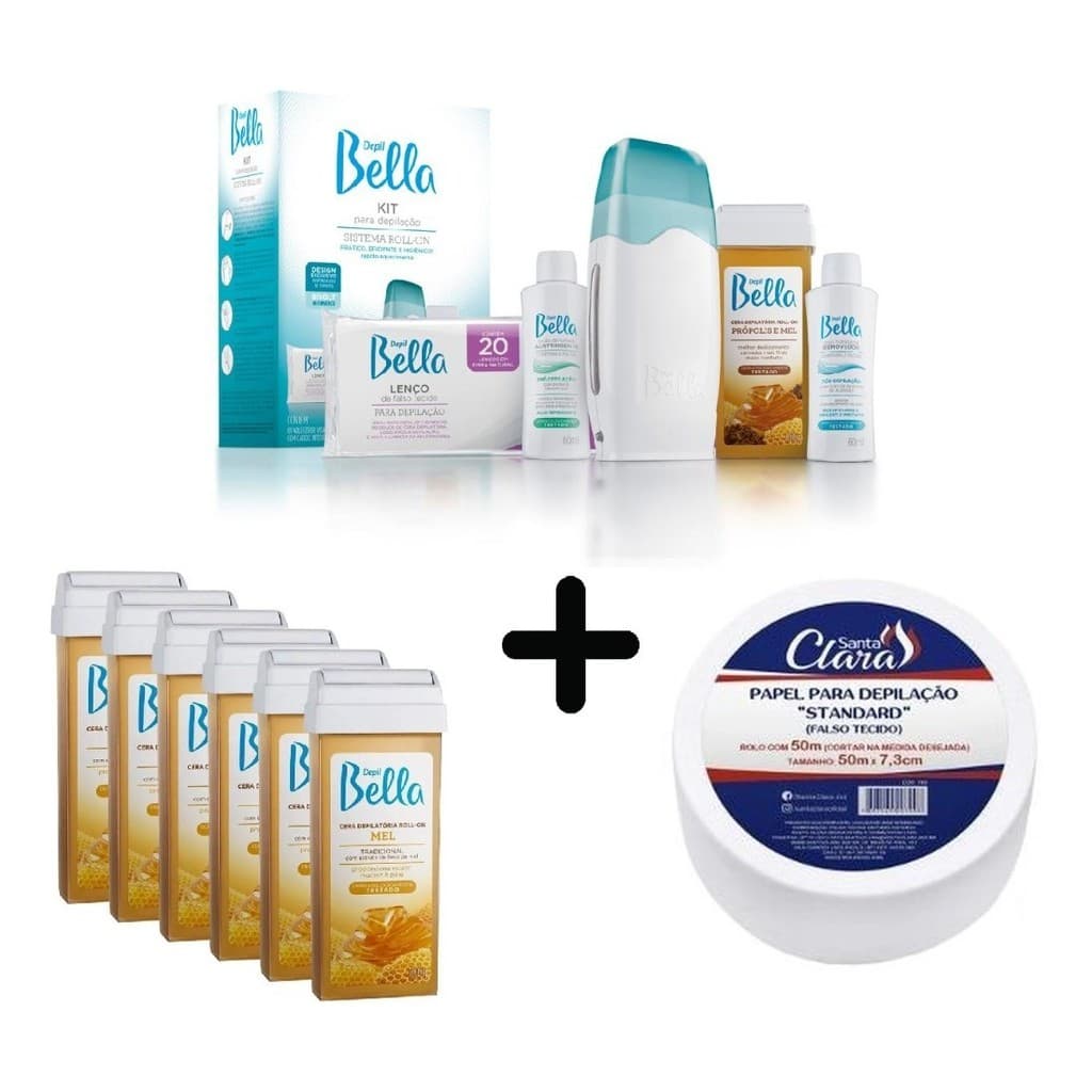 Kit Depilação C/ 6 Ceras Refil Depil Bella + Papel Perlon