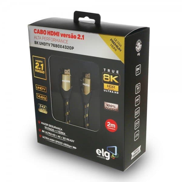 Cabo HDMI 2.1v 8K Ultra High Speed com Ethernet 2 metros HS8K20 ELG