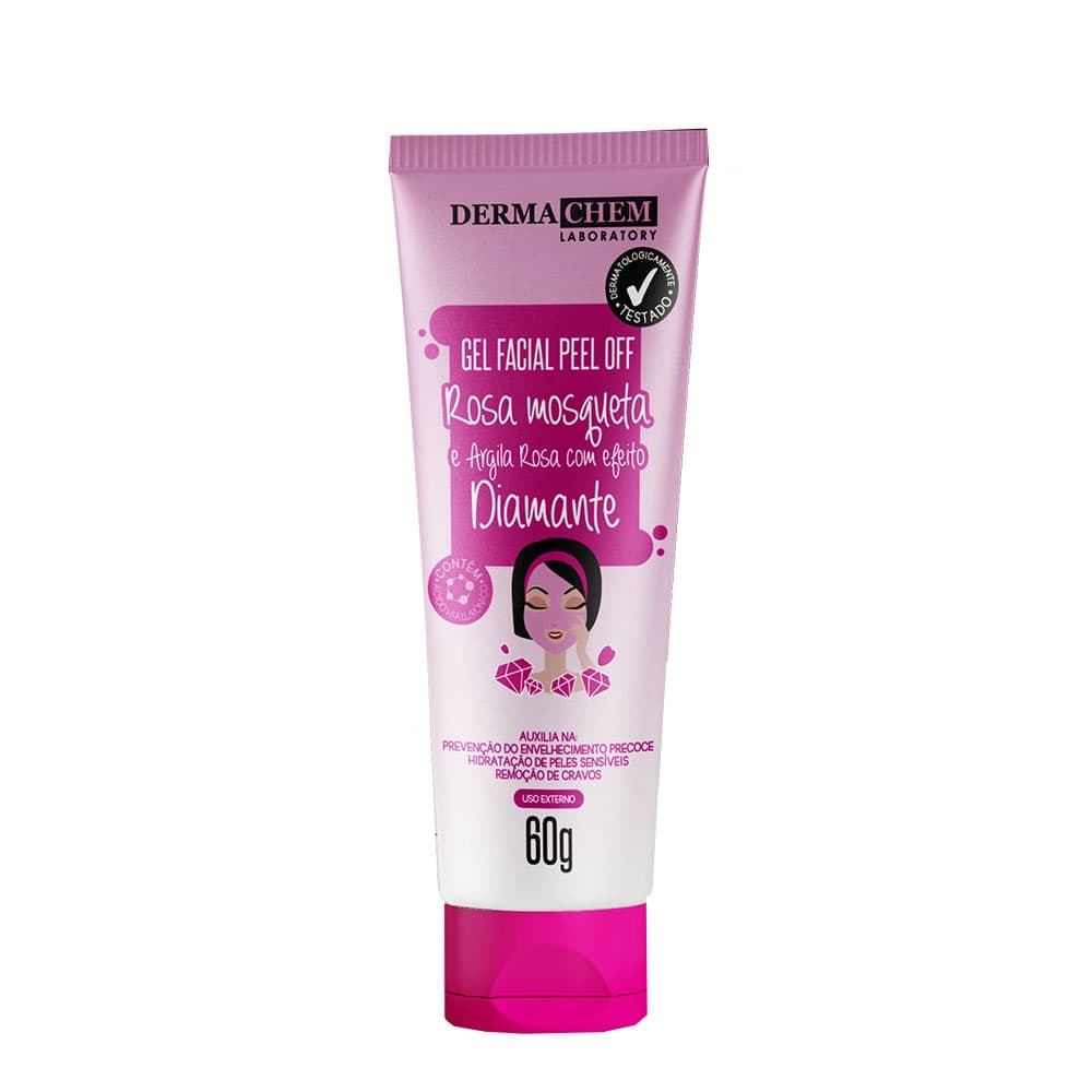 Gel Facial Peel Off Rosa Mosqueta e Argila Rosa Efeito Diamante - Dermachem