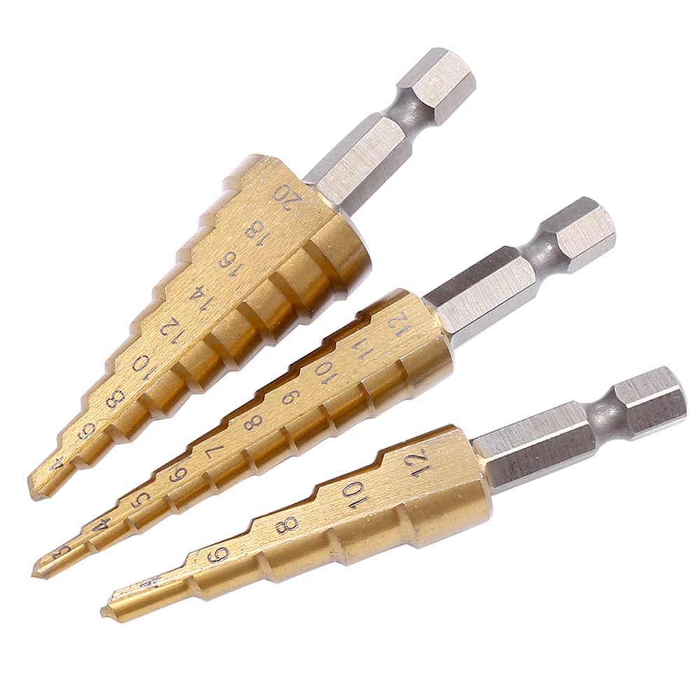 3 PCS Broca HSS Hexagonal Revestida De Titânio Escalonada Jogo De Brocas Hexagonais Cônicas Bits Métricos Cônicos