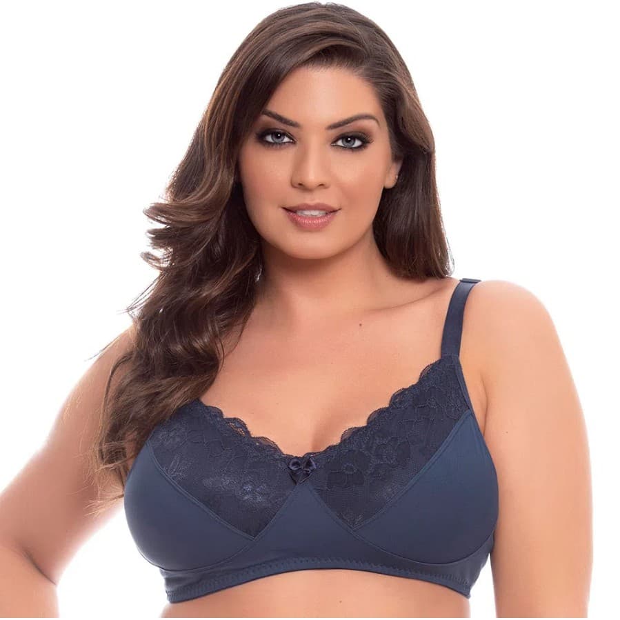 Sutiã de sustentação reforçado sem bojo com detalhes em renda e pala lateral plus size