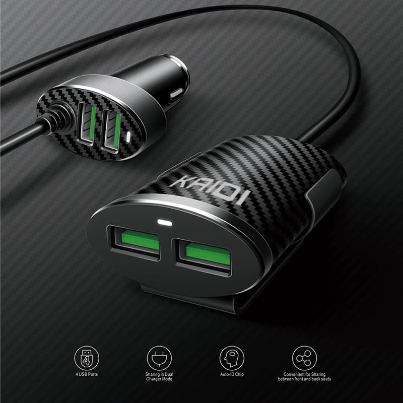 Carregador de carro 5V / 3.1A rápido, carregador de carro universal com 4 portas USB,
