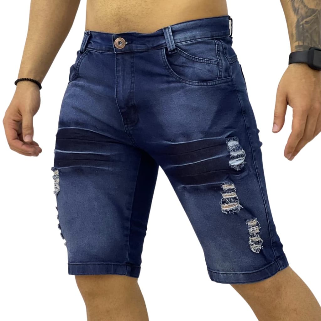 Bermuda Jeans Masculina Destroyed com Lycra Ultima Moda Para Homens Estilosos