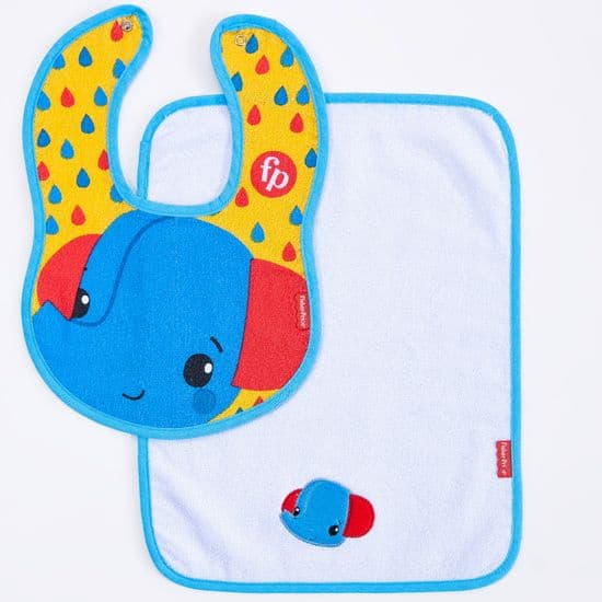 Kit Papinha Elefante 2 pecas Babador e toalha de boca bordada - Fisher Price