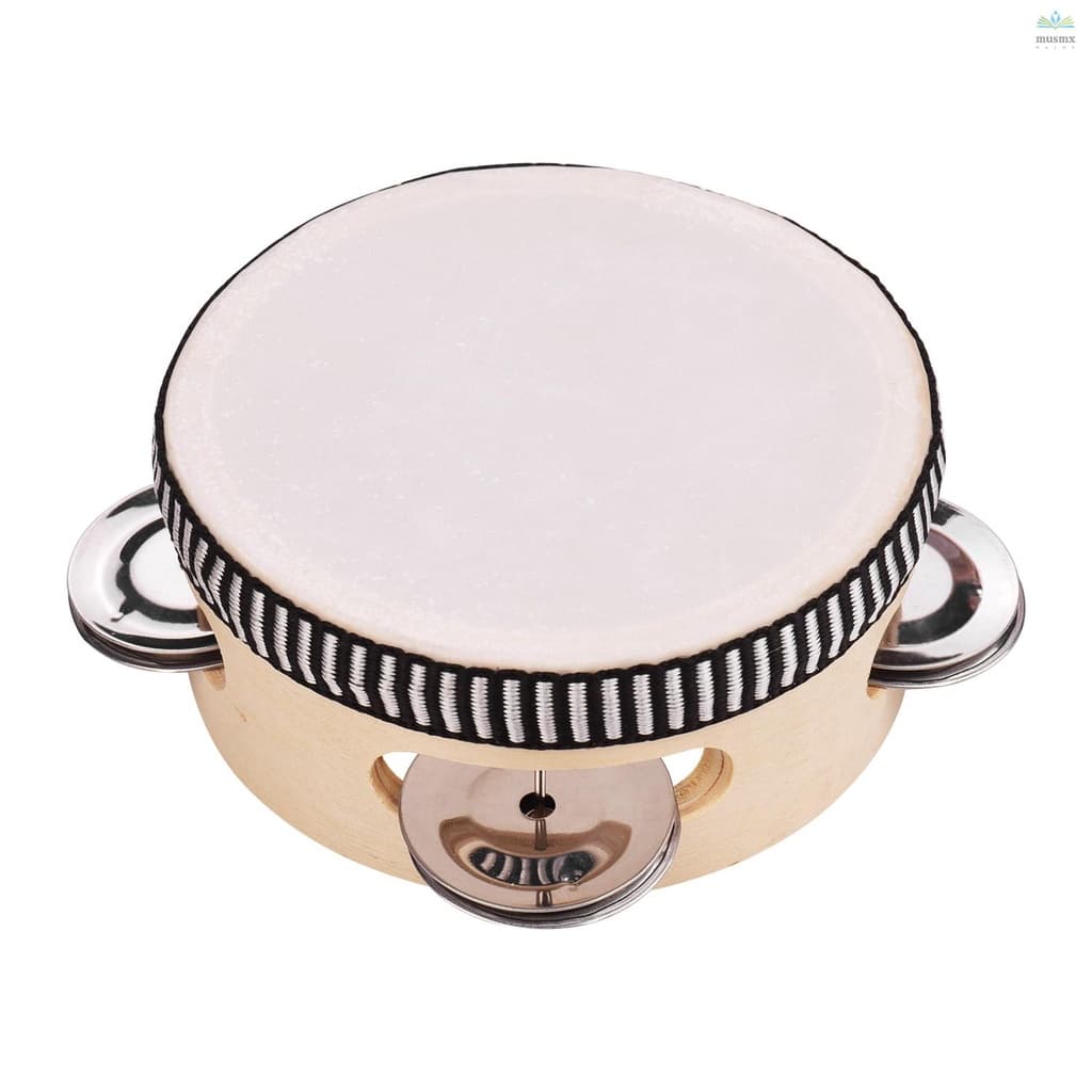 [Envio Rápido] Pandeiro De Mão De Madeira De 4 Polegadas Com Jingles De Fileira Única De Metal Pandeiros De Pele De Tamb