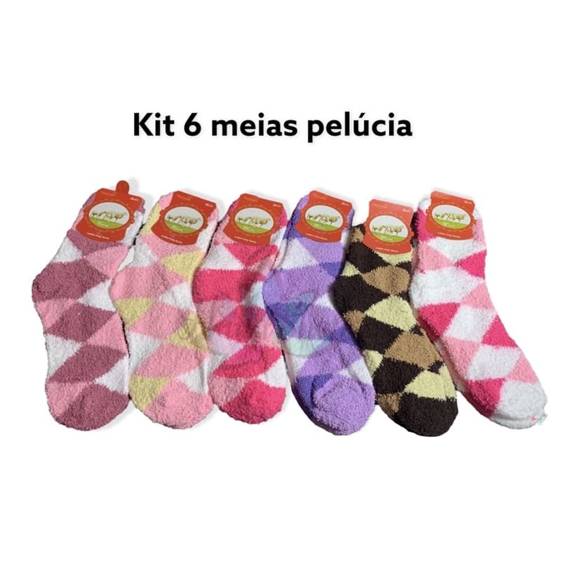 Kit 6 Pares De Meia Térmica Inverno Colorido 36 ao 41