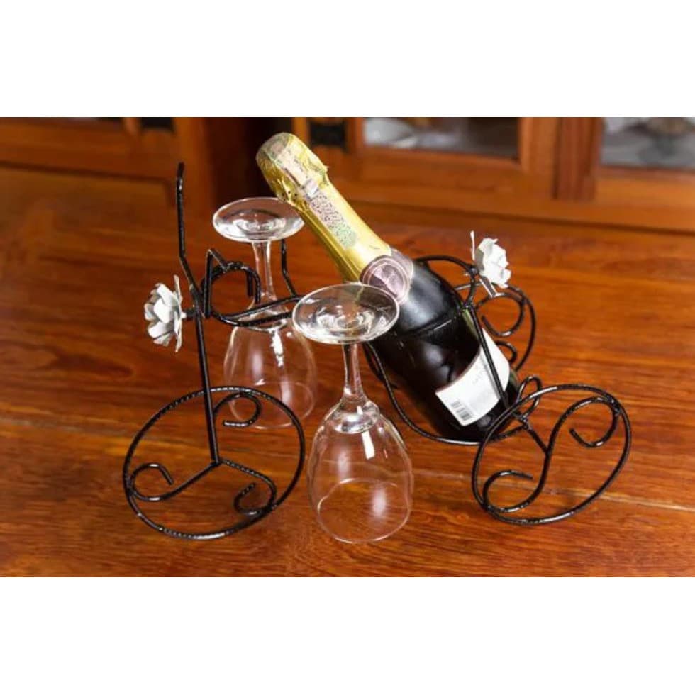 Bicicleta Adega Suporte Para Garrafa de Vinho em Ferro com rosas