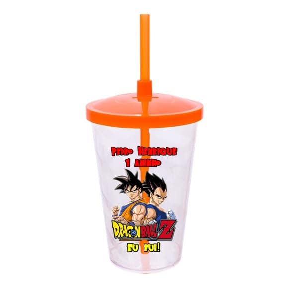 30 Copos Twister Shake Personalizado 400ml C/Tampa e Canudo Lembrancinha Dragon Ball