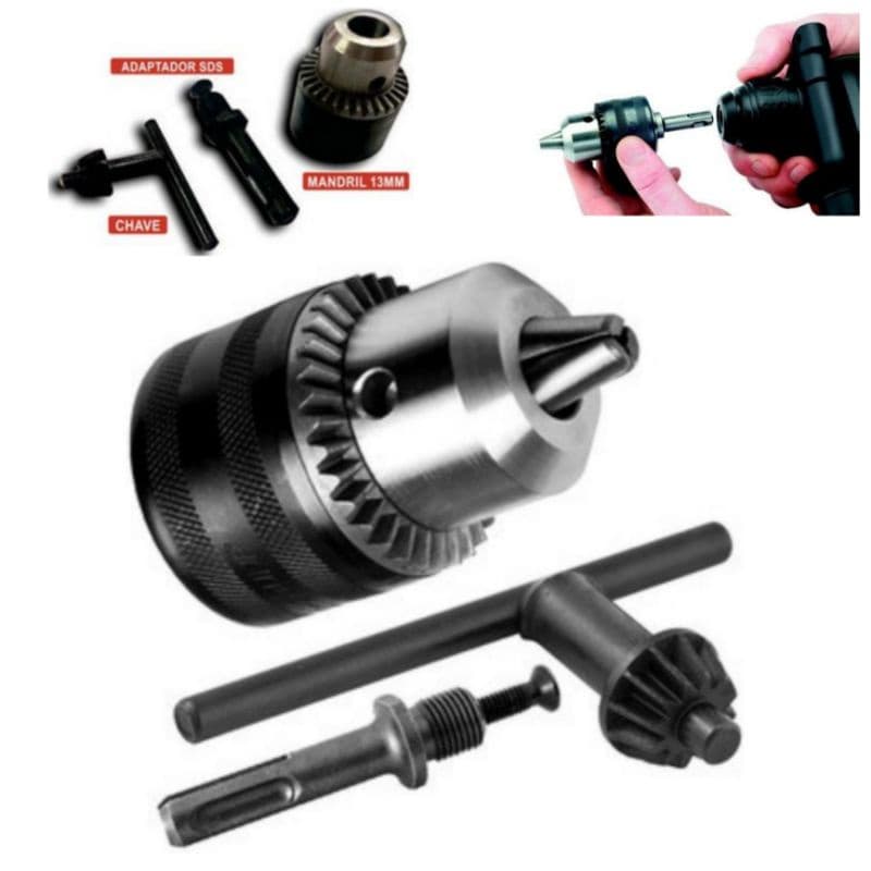 Mandril 1/2 Polegada Com Chave + Adaptador SDS Para Furadeira