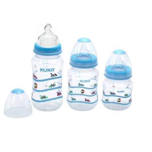 Kit 03 Mamadeiras Big Natural Bico  (Orto - Red.) Kuka 150/240/330ml Azul