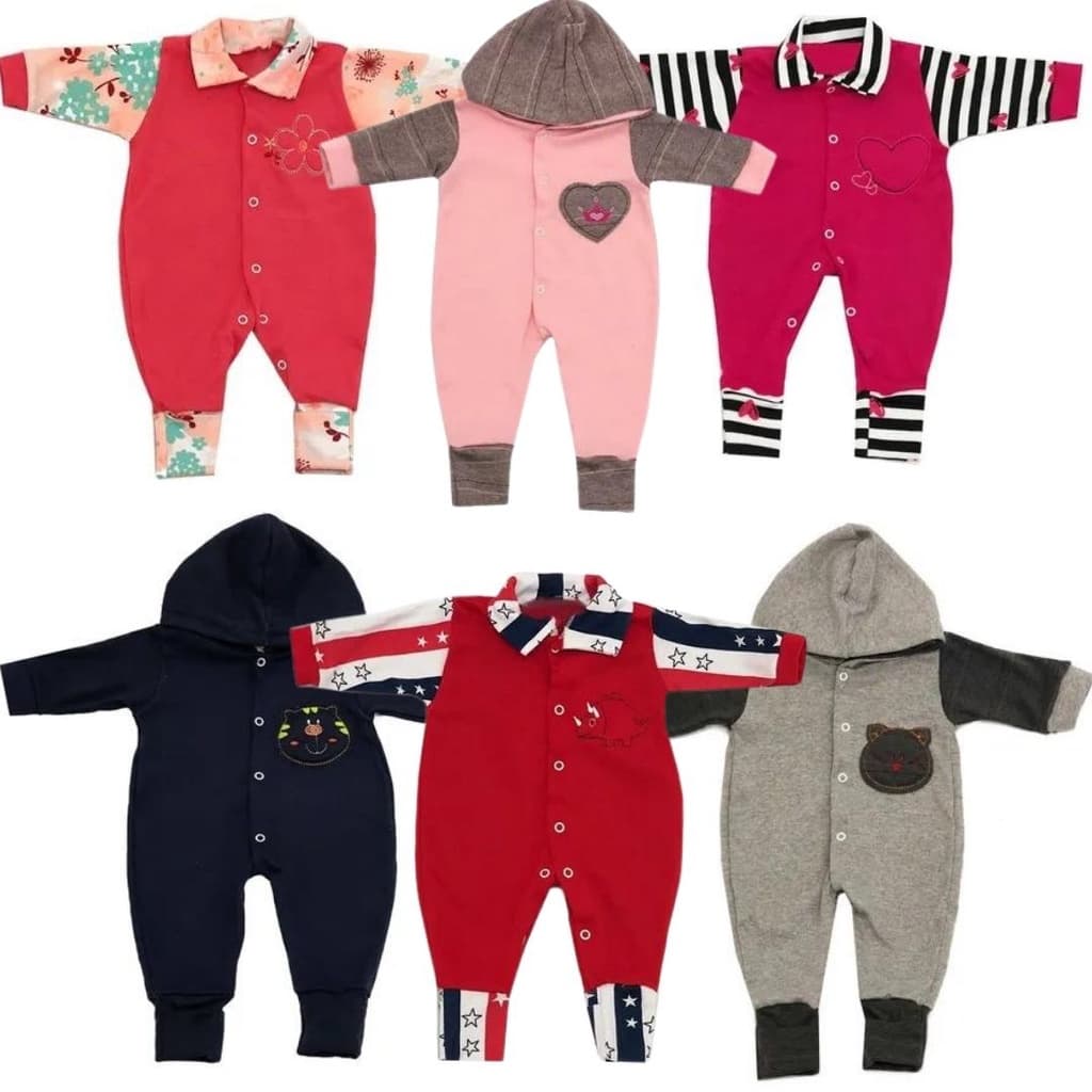 Kit 5 Peças Macacão Bordado Bebe Algodão Menina E Menino
