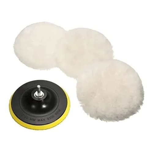 Kit 3 Boina lã Suporte Polimento Limpeza 115mm Carro Moto vidro mármore