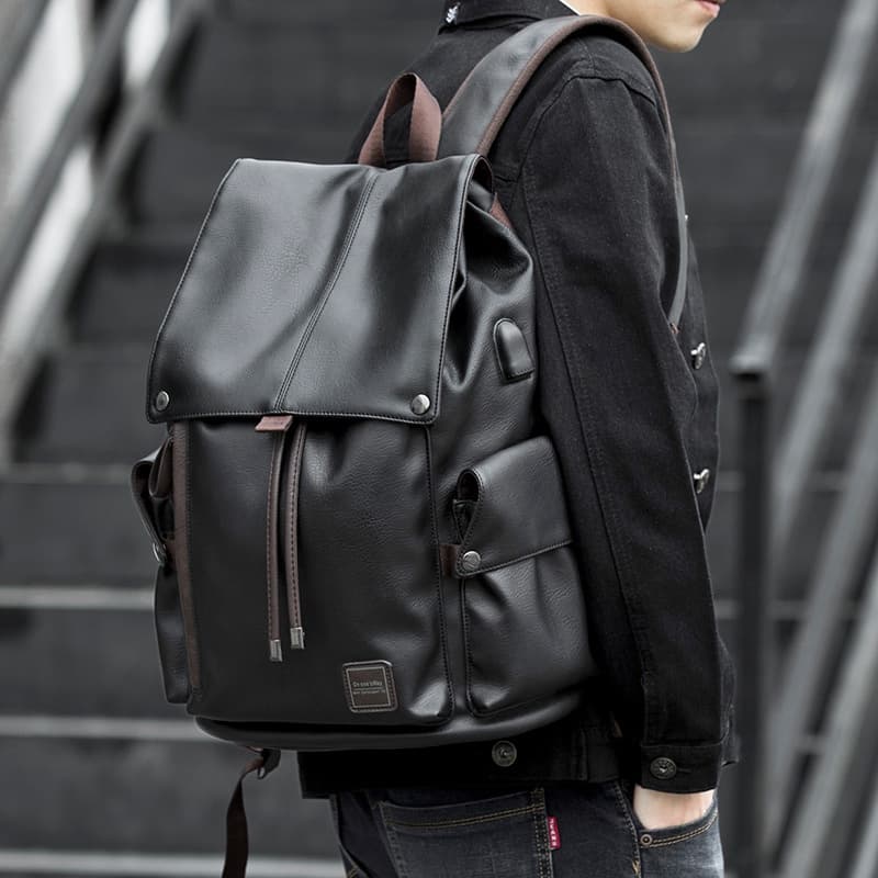 Cordões Mochilas Masculinas Moda Masculina Bolsas Para Laptop Escolares Casuais Couro Homem De Viagem