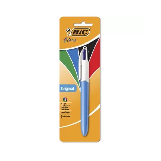 Caneta Esferográfica Retrátil BIC, 4 Cores Clássicas, Corpo Azul, Ponta Média de 1.0mm, BT 1 UN