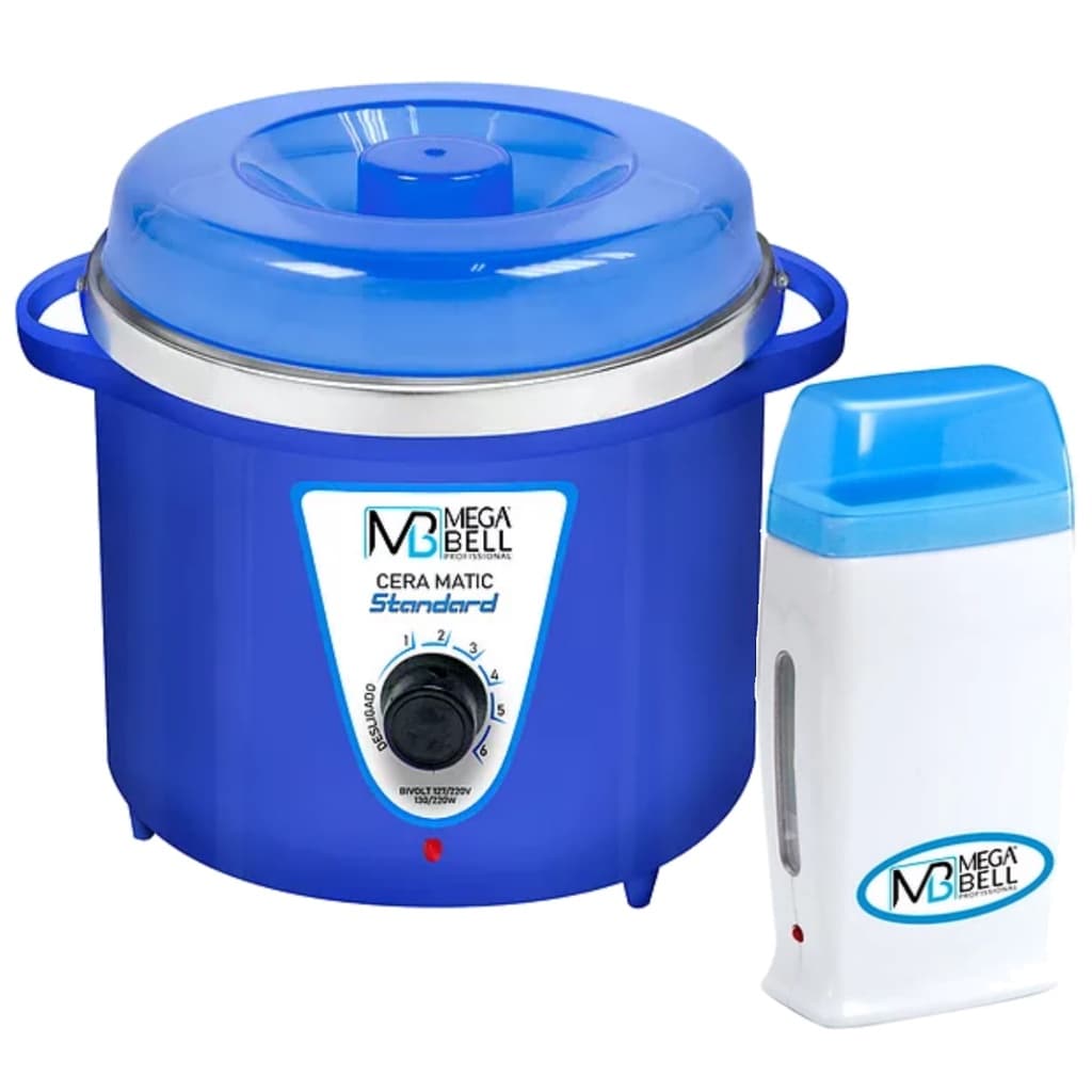 Kit Panela Depilação Termocera 700g Sem Refil Corpo Azul + Aquecedor de Cera Roll-on Azul