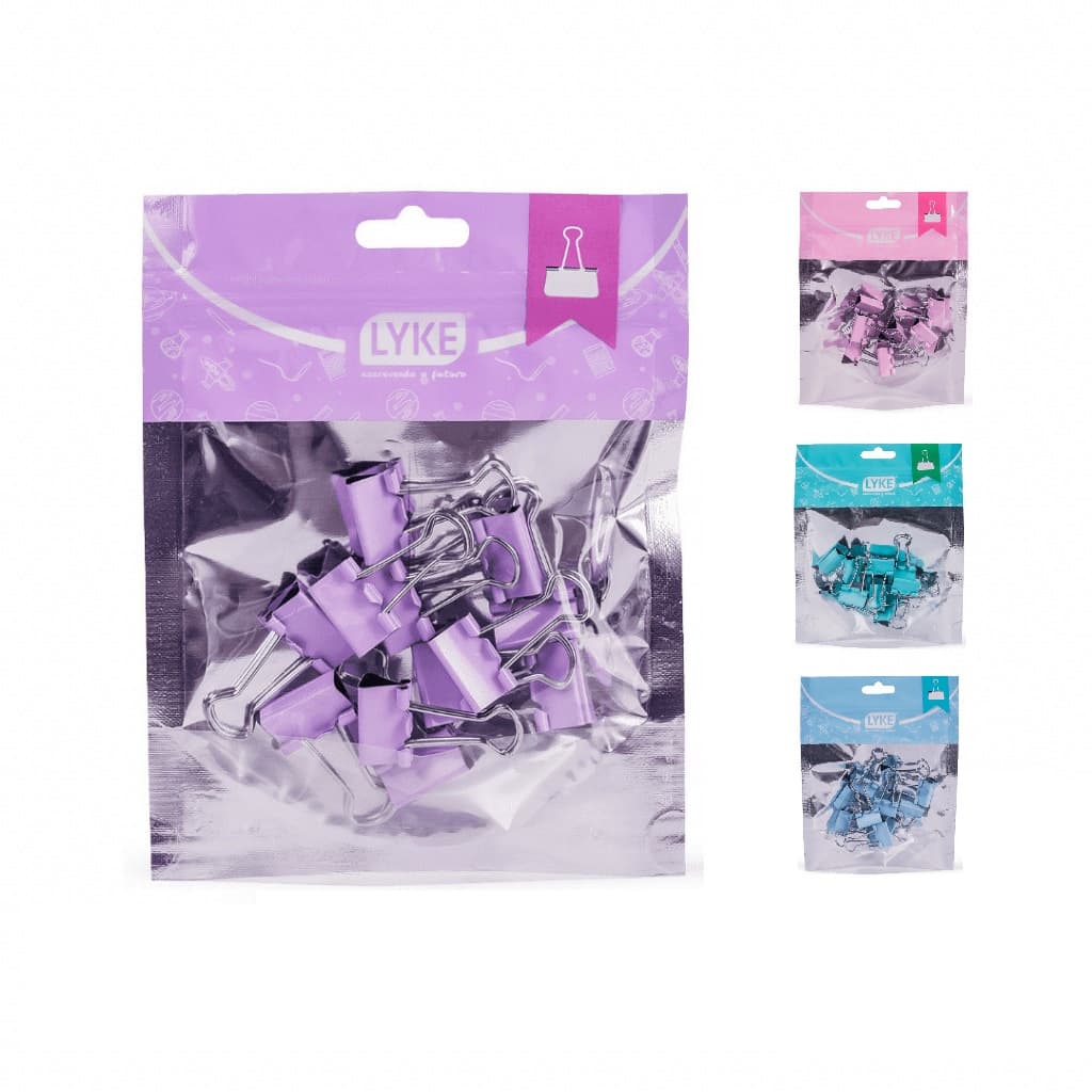 Binder Clips Cor Pastel 19mm Bag com 12 unidades Lyke