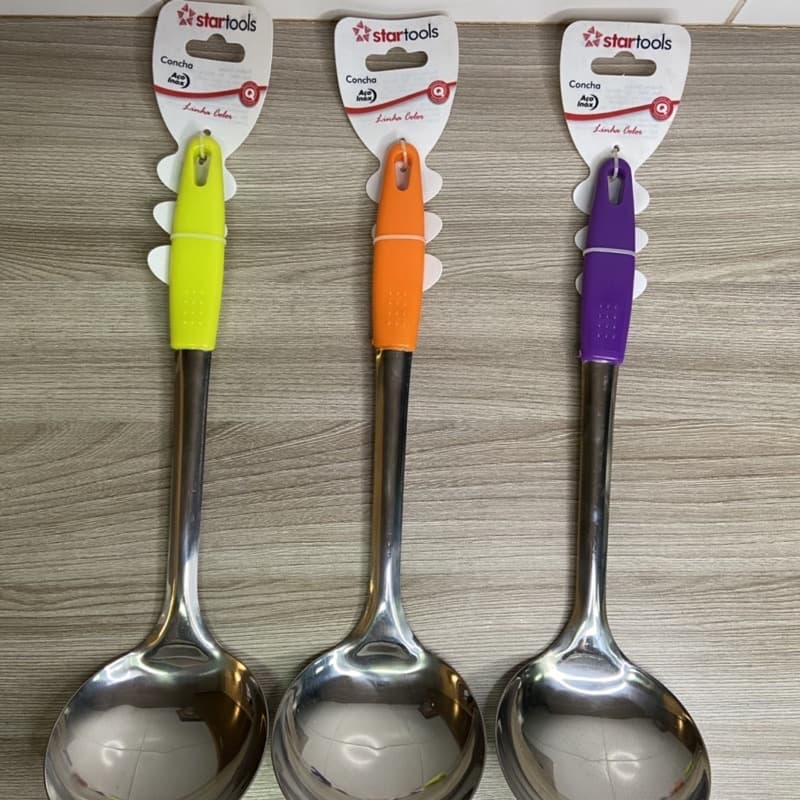 Concha de Inox Grande com cabo Plástico 33 cm -  Concha de Servir de Inox