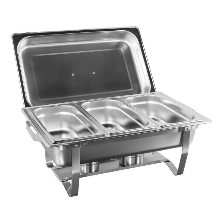 Rechaud retangular 3 cubas aço inox tampa removível