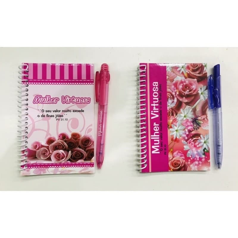 Kit  com  50 Bloco de anotação notas  Espiral com caneta  mulher virtuosa mãe igreja cristã