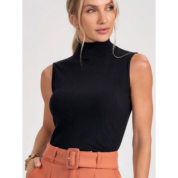 Blusa Regata Feminina Canelada Gola Alta sem bojo Blusinha basica fashion
