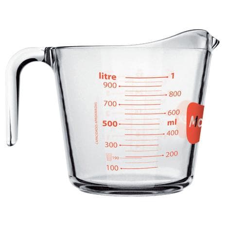 Jarra De Vidro Medidora Temperado Marinex Capacidade de 1 Litro Com Alça Original
