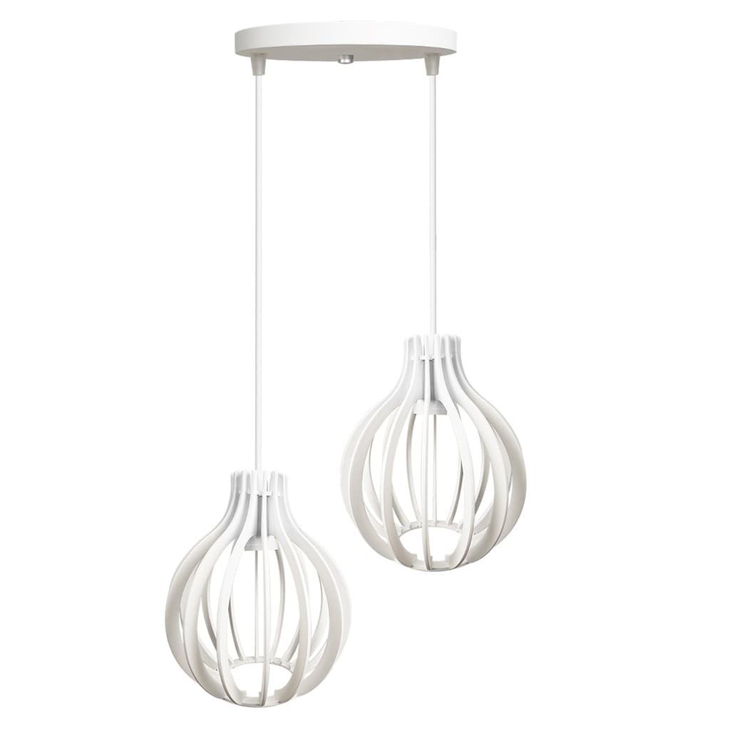 Pendente lustre luminária duplo de madeira com regulagem de altura branco