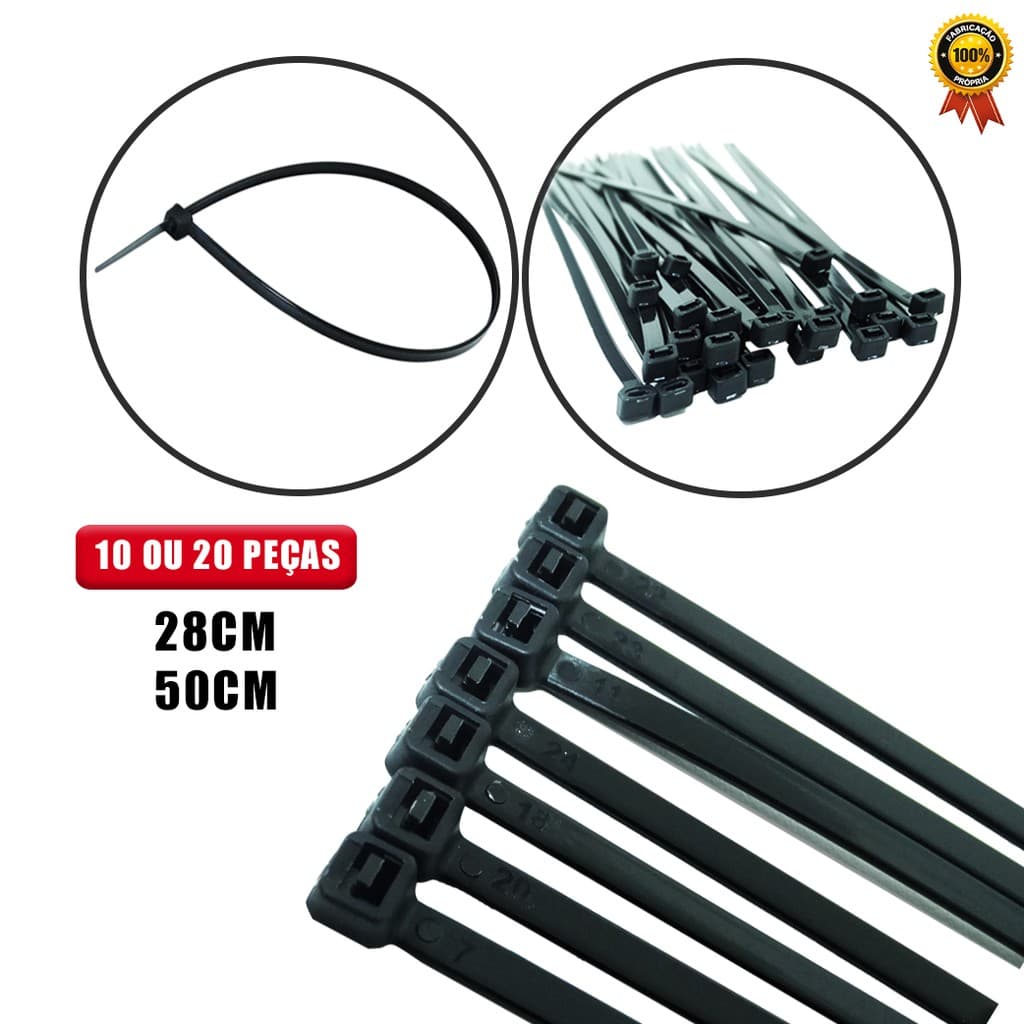 Kit c/10 ou 20 Abraçadeiras Lotus de Nylon Cinta Plástica Fita Hellermann 28cmX3,6mm / 50cm x 7,6 mm