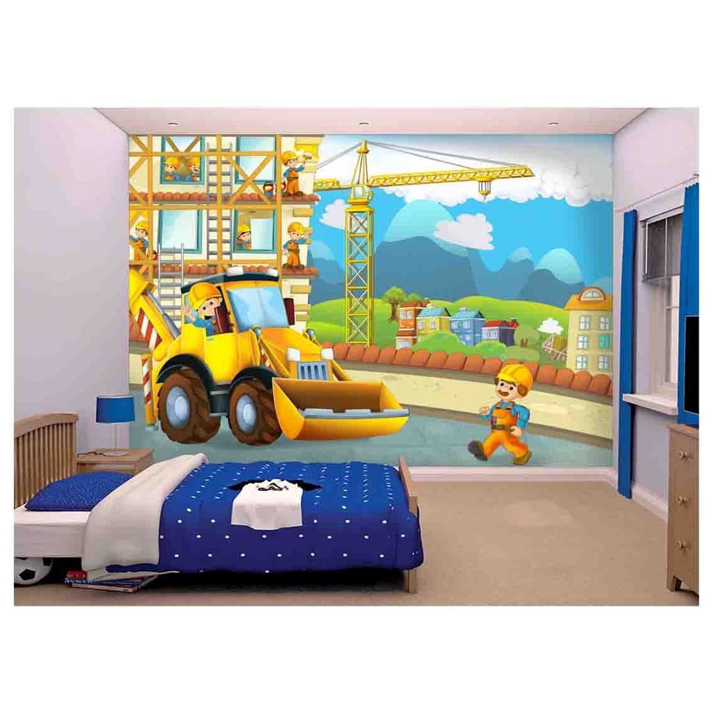 papel de parede Infantil Trator obra caminhão 6m² AZS93
