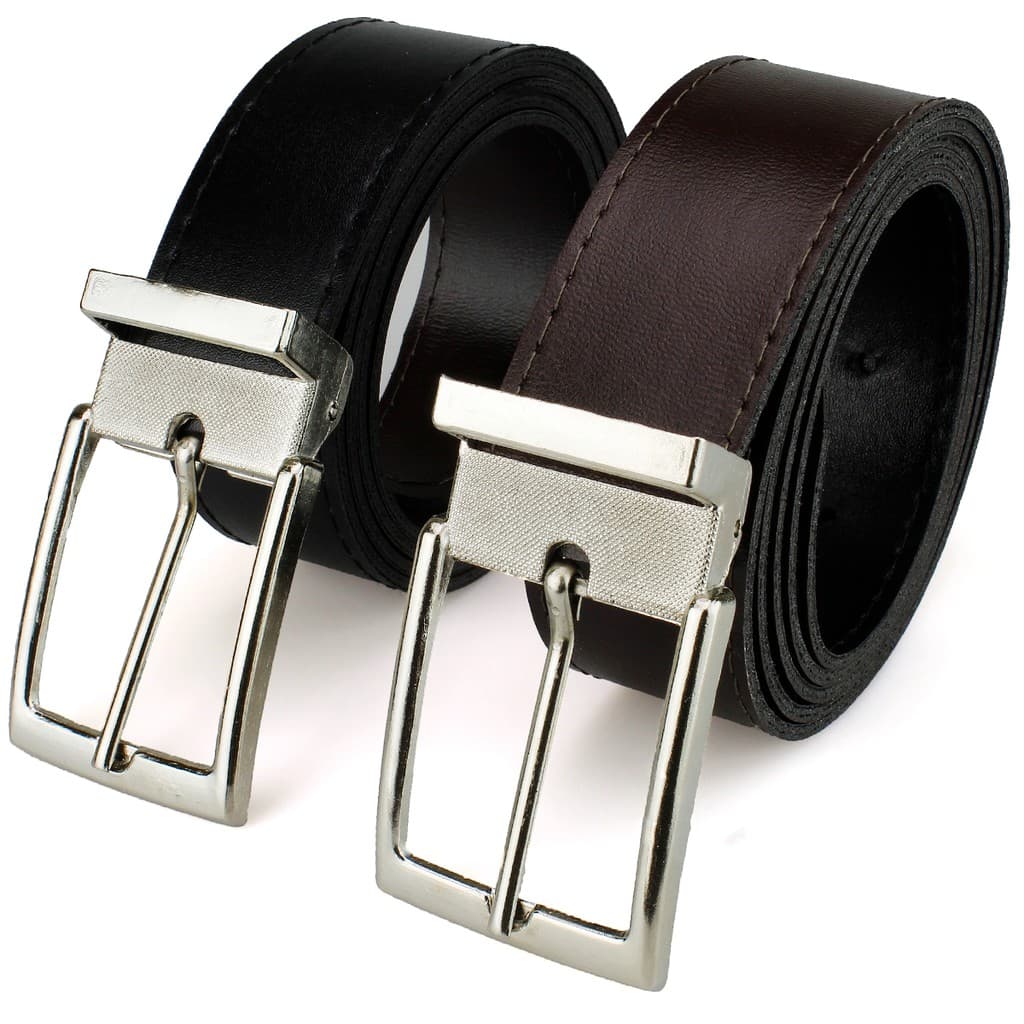 Cinto Social Masculino Dupla Face Esporte Fino Preto e Café Com Fivela de Pressão