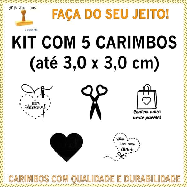 Kit com 5 carimbos ATÉ 3CM pronta entrega (costura) sem cabo.