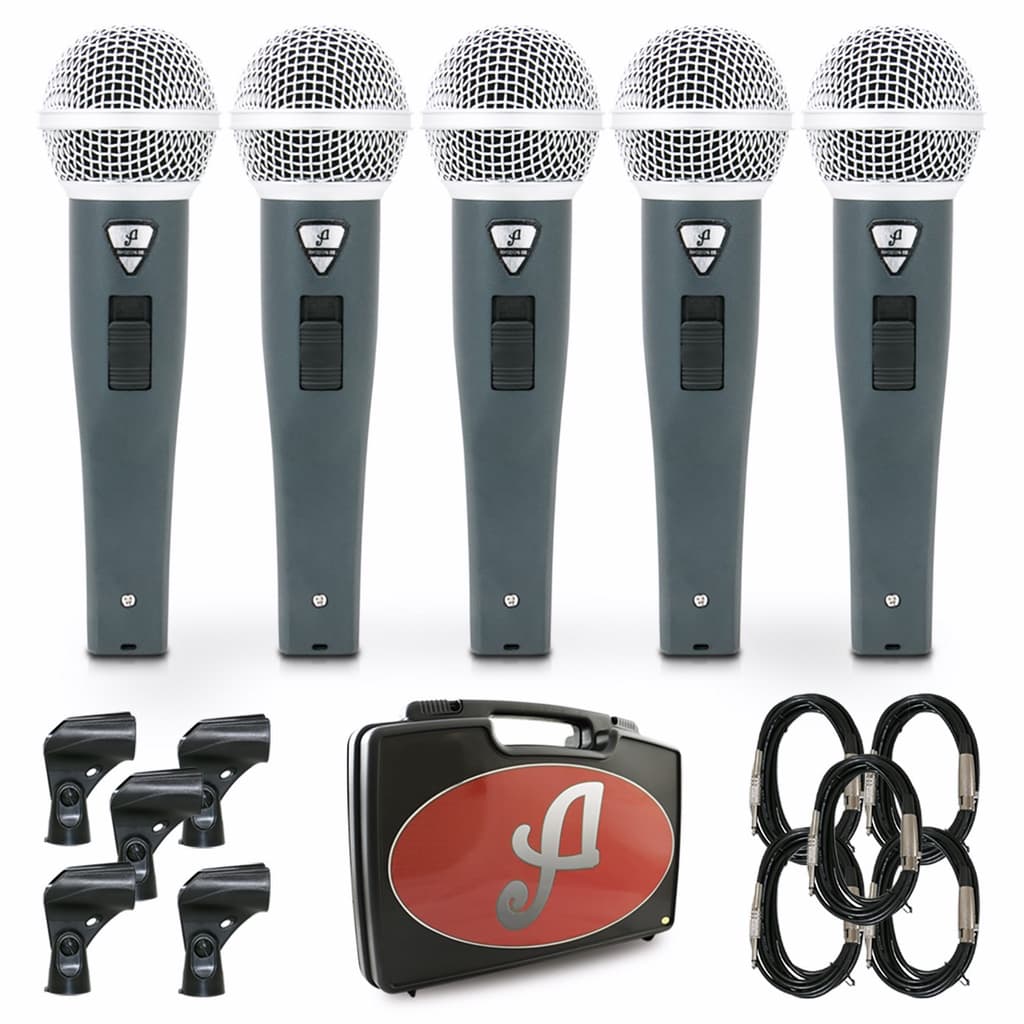 Kit com 5 microfones dinâmicos Arcano Rhodon-8BKIT com fio XLR-P10
