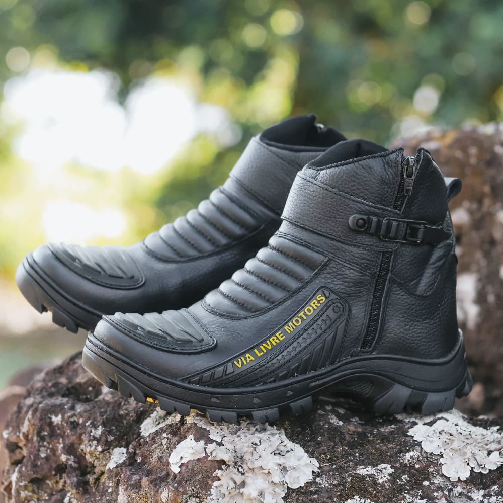 Bota Coturno Motoqueiro Motociclista segurança De Couro Palmilha Gel solado borracha
