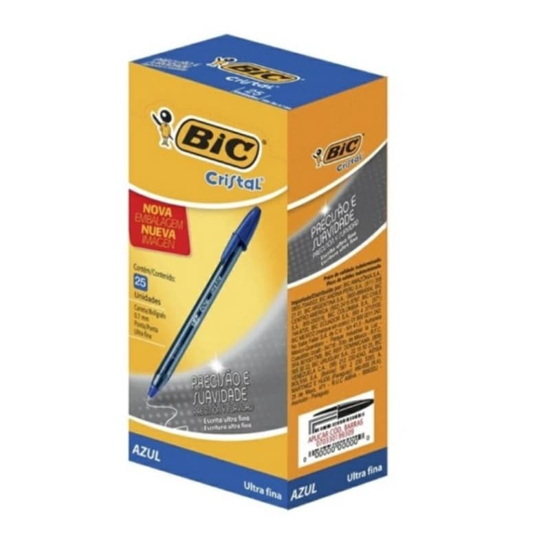 Caneta Bic Ultra Fina Azul ou Preta Caixa c/25 unidades