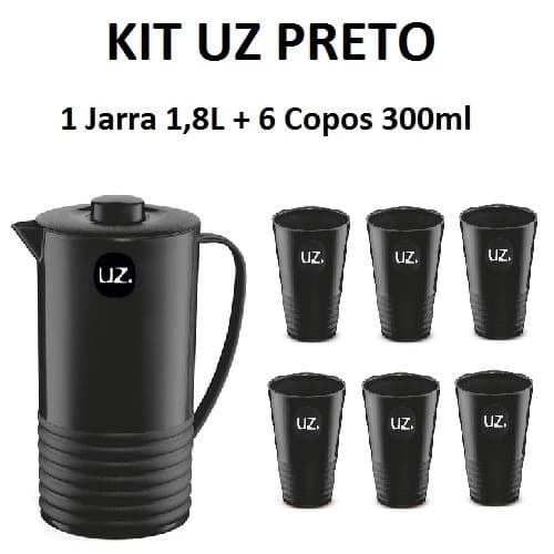 Kit UZ PRETO 1 Jarra 1,8L + 6 Copos 300ml