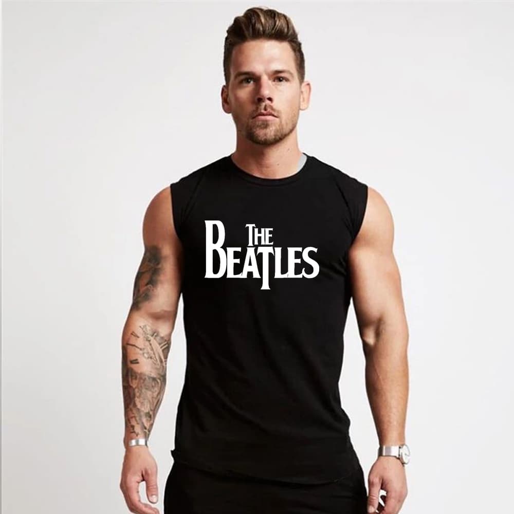 Regata Masculina Machão Banda The Beatles Oversized Longline Fitness Camiseta Academia