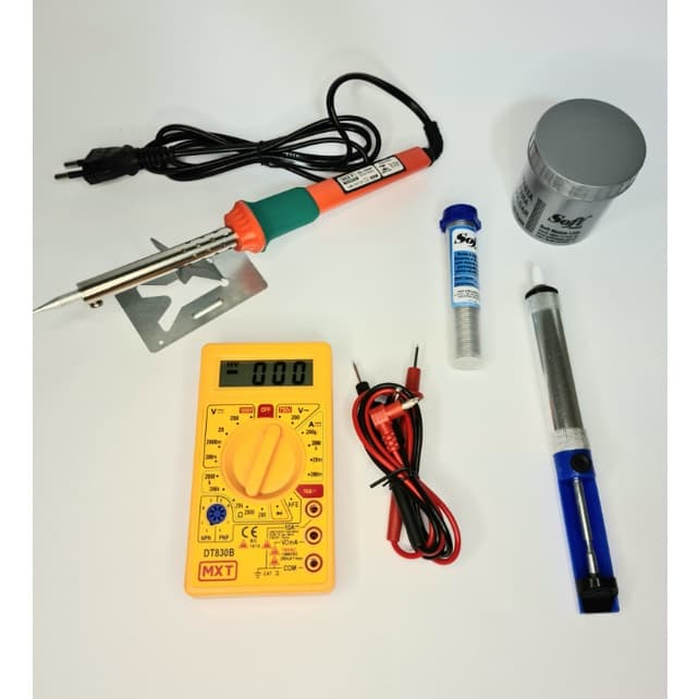 Kit Ferro de Solda com suporte 55w 220V com suporte Multímetro Digital profissional sugador pasta de solda e estanho 25g para solda eletrônica