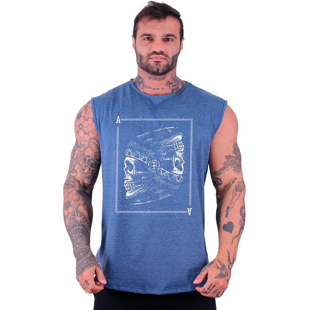 Regata Machão Longline Masculina MXD Conceito Academia Musculação Carta Skull