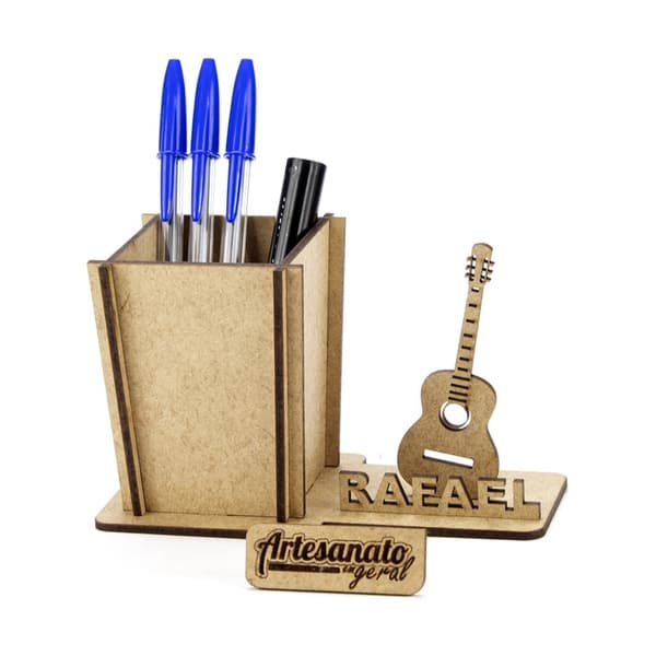 10 Lembrança Porta Caneta Violão Música Personalizado com nome Mdf Cru Enfeite de mesa Decoração de Festa