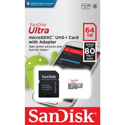 MICRO SD 64GB ULTRA C10  SDSQUNS-064G-GN3MA 80MBS