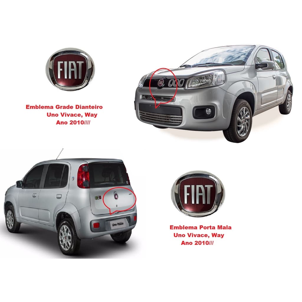 Kit Fiat Emblema Grade Emblema Porta Mala Uno Vivace Way 2010 2011 2012 2013 2014 2015 2016 (PAR 5190)