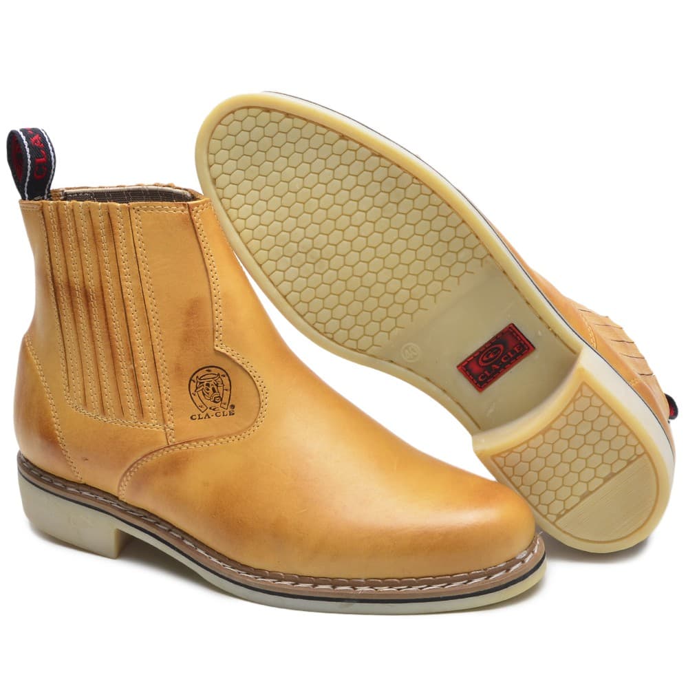 Botina Masculina Solado Latex ClaCle em Couro Bege