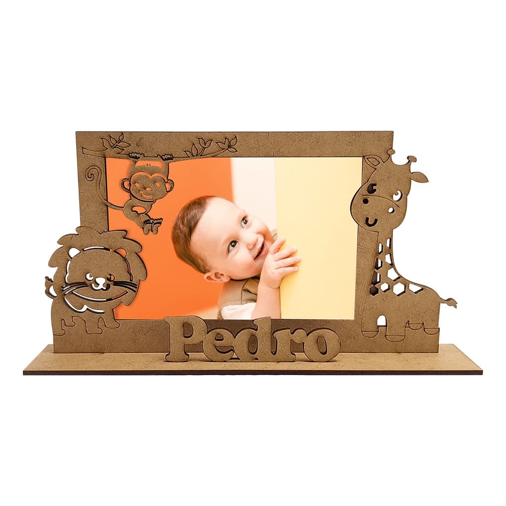 Porta Retrato Modelo Safari com Nome 10x15 Mdf Madeira