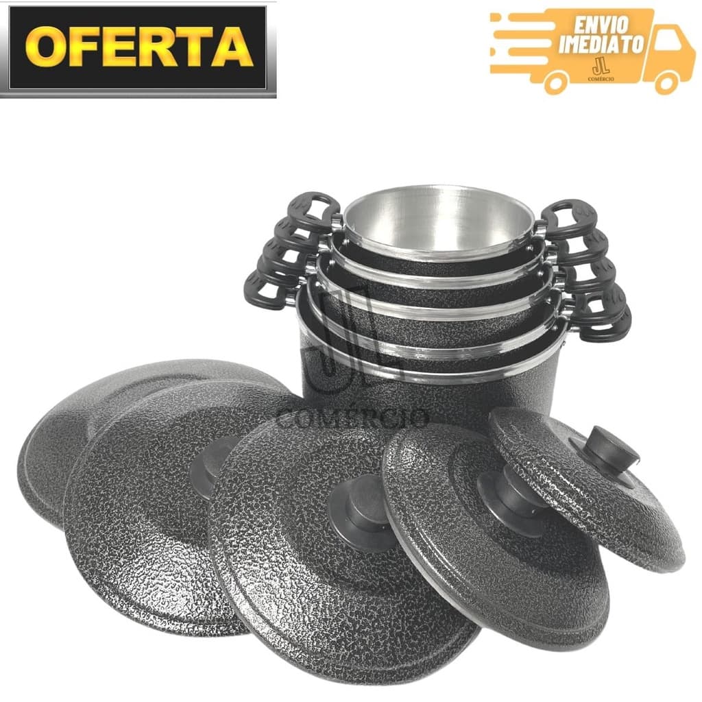 Jogo de Panela 5 Peças Preto Craqueado Conjunto Kit de Caçarola