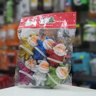 Enfeite para Árvore de Natal Papai Noel com Glitter 6 Unidades 5cm Colorido
