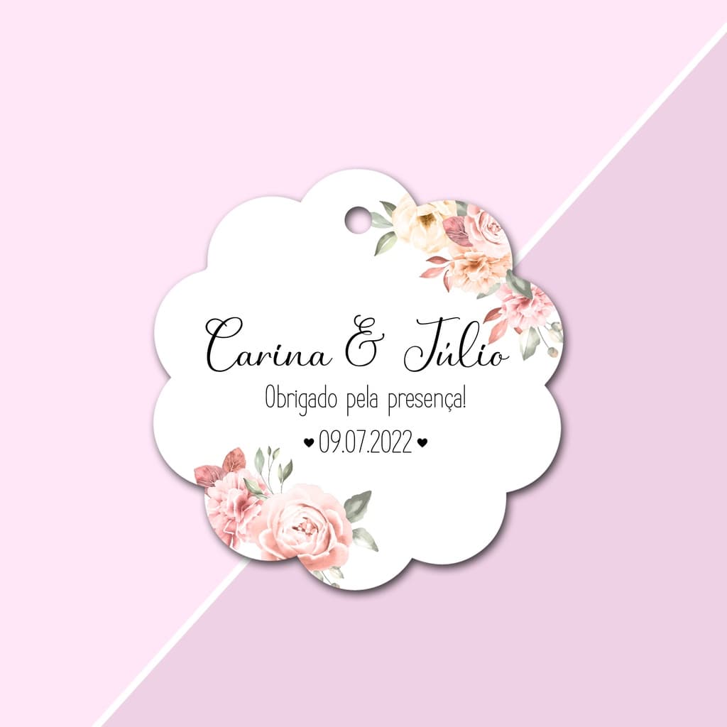 80 Tags Personalizadas Formato Flor Lembrancinha para Casamento, Noivado e Chá de Cozinha