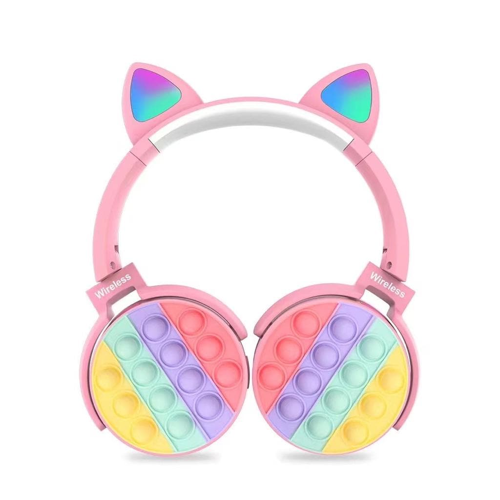Fone De Ouvido Bluetooth gato Com Pop It Fidget Toy | Colorido Estéreo Sem Fio Para Celular Tablet PC BSEYE