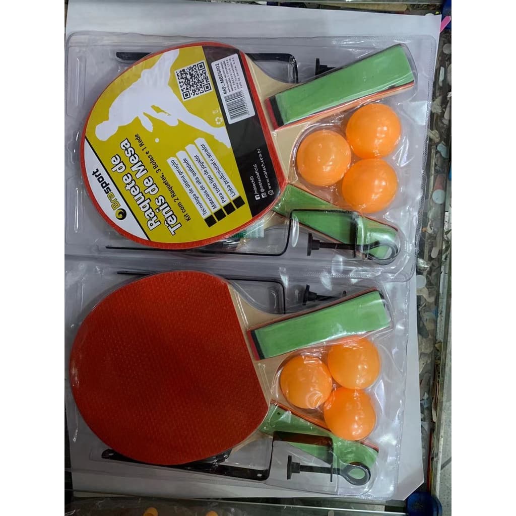 Raquete Tênis De Mesa Ping Pong Kit 2 Raquetes 3 Bolinhas e 1 Rede