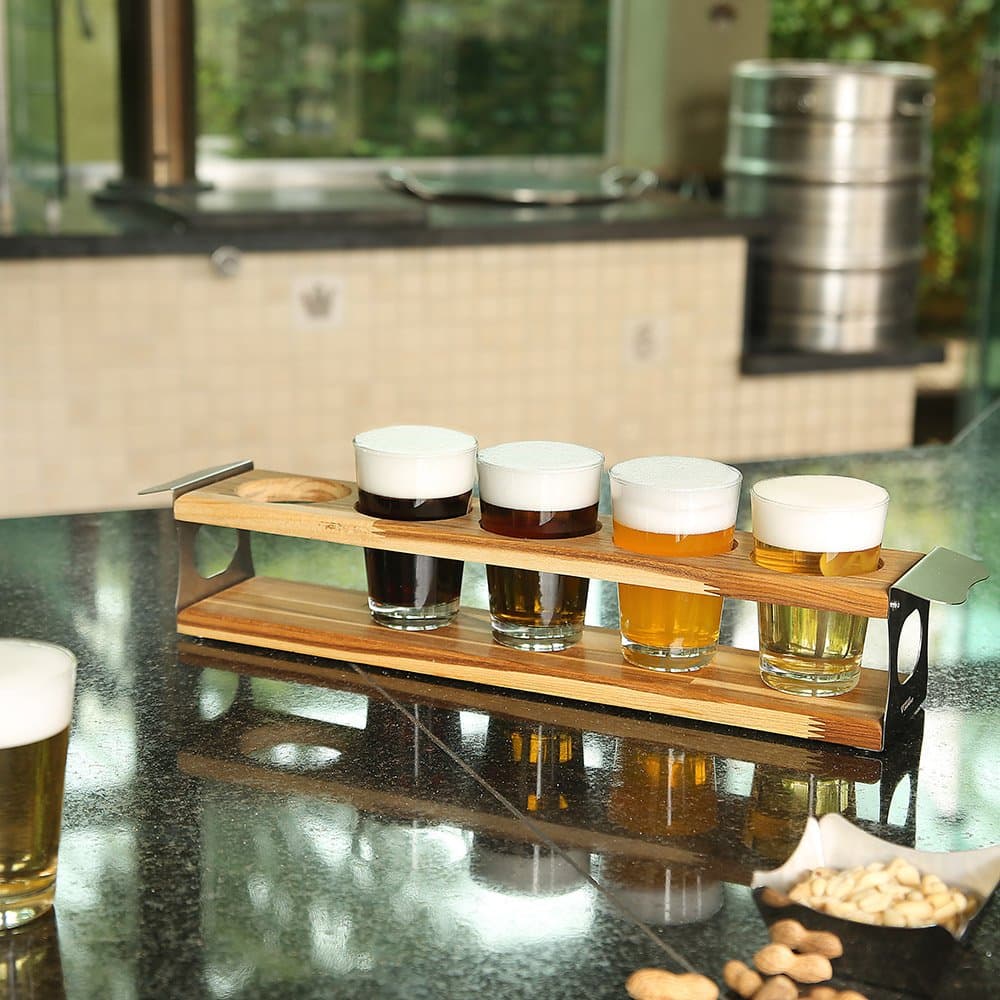 Degustador de Cerveja Sampler - Inox Escovado e Madeira Teca