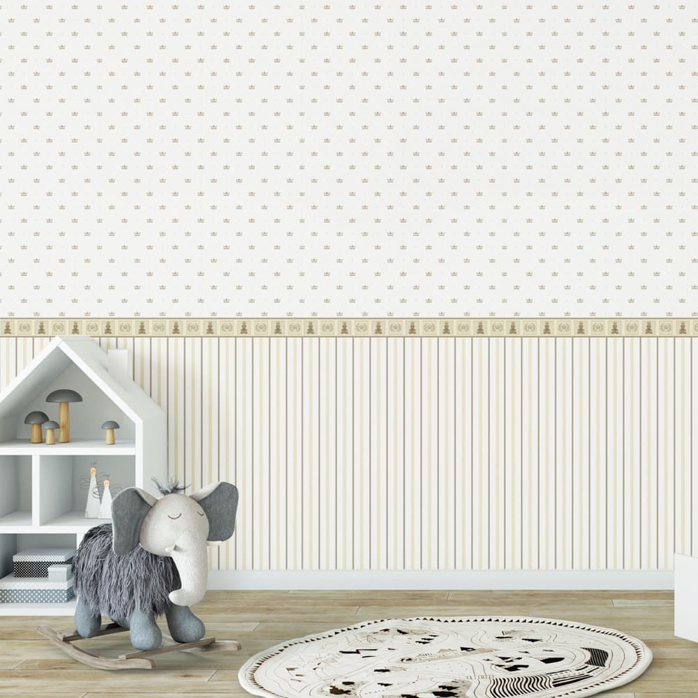 Papel de Parede Adesivo Baby Urso E Coroas Bege 3mx50cm