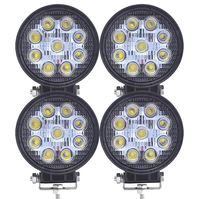 Kit com 4 Farol Farois de Milha LED Branco 9 Leds Redondo Universal 12/24V 27W 6000K Bivolt